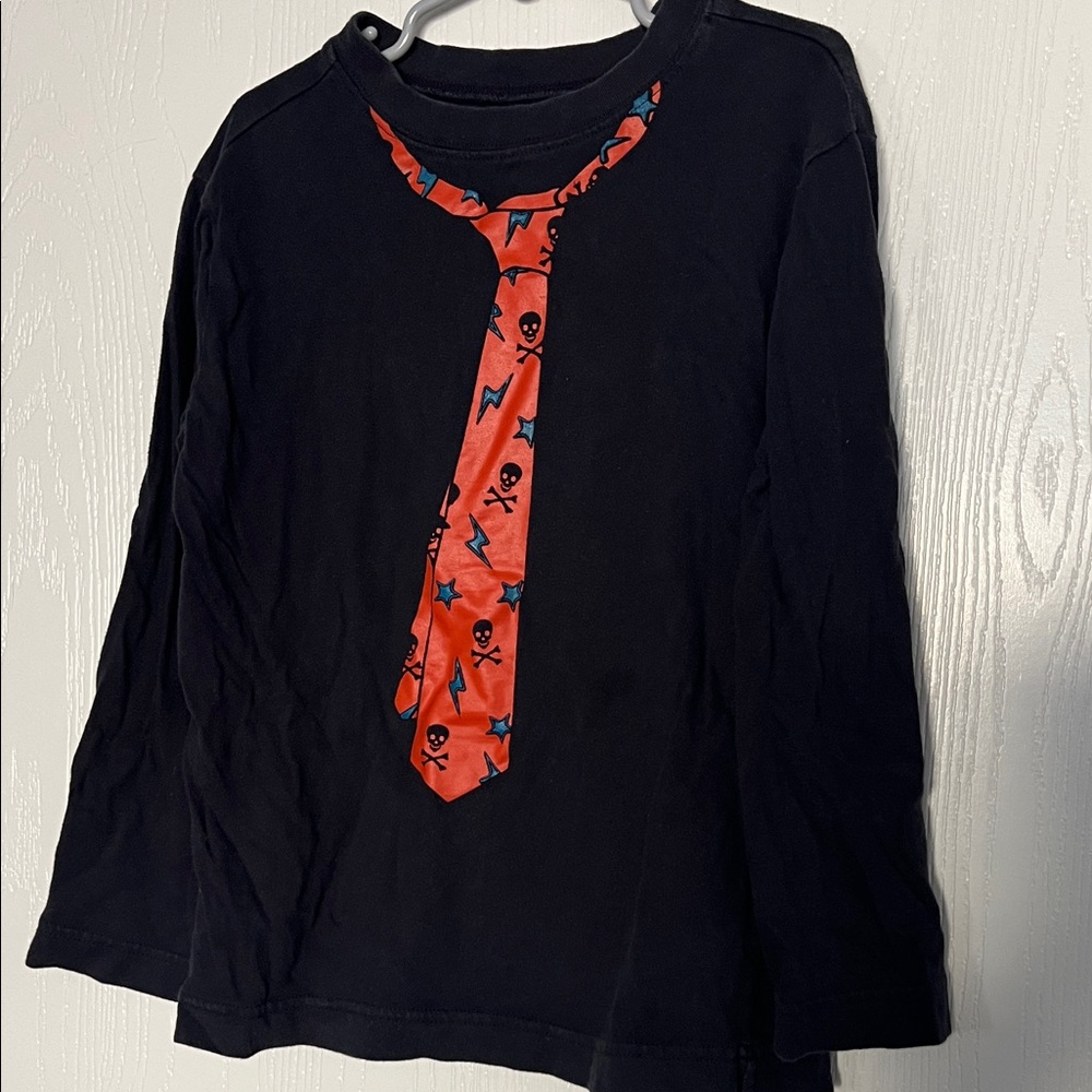 Crazy 8 Black Long Sleeve Tee with Red Tie Graphic